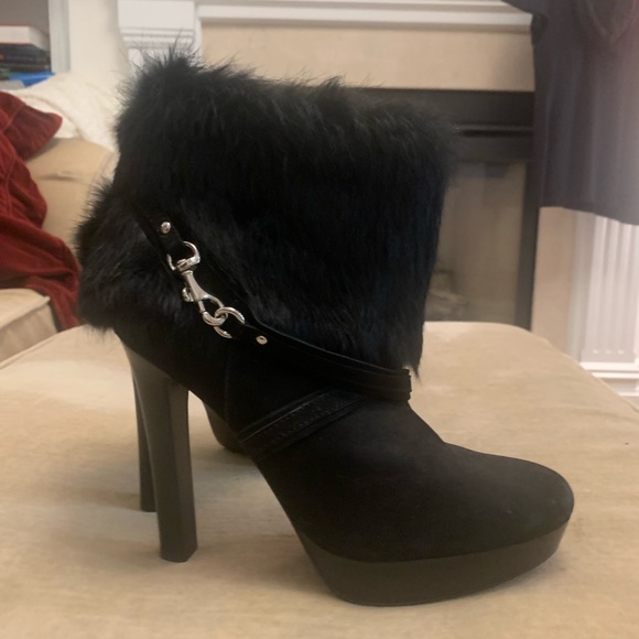 COACH black suede and fur booties with platform heel- Size 8 - Picture 8 of 10